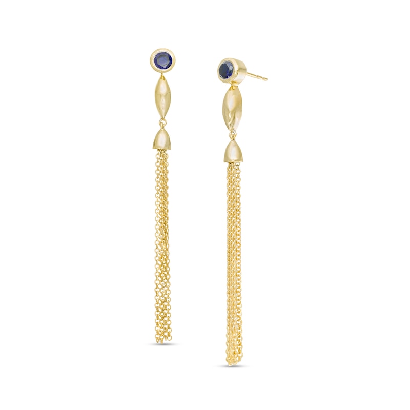Lab-Created Blue Sapphire Solitaire Marquise Accent Tassel Drop Earrings in Sterling Silver with 14K Gold Plate|Peoples Jewellers