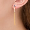 Thumbnail Image 1 of Lab-Created Blue Sapphire Solitaire Marquise Accent Tassel Drop Earrings in Sterling Silver with 14K Gold Plate