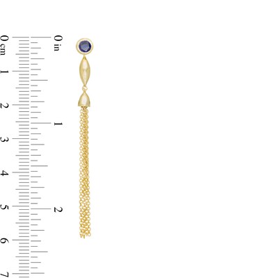 Lab-Created Blue Sapphire Solitaire Marquise Accent Tassel Drop Earrings in Sterling Silver with 14K Gold Plate