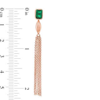 Emerald-Cut Lab-Created Emerald Marquise Accent Tassel Drop Earrings in Sterling Silver with 14K Rose Gold Plate