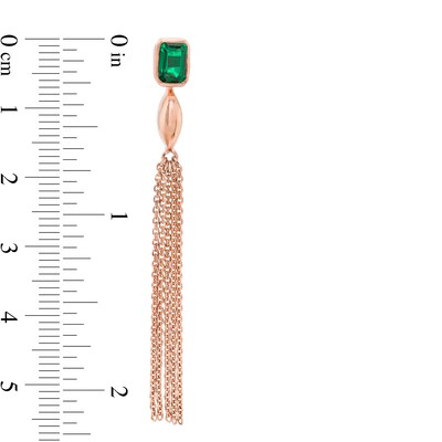 Emerald-Cut Lab-Created Emerald Marquise Accent Tassel Drop Earrings in Sterling Silver with 14K Rose Gold Plate