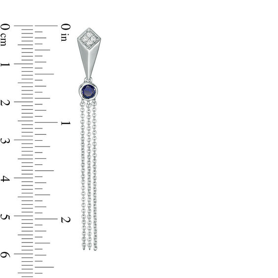 Lab-Created Blue Sapphire and 0.06 CT. T.W. Diamond Geometric Tassel Drop Earrings in Sterling Silver