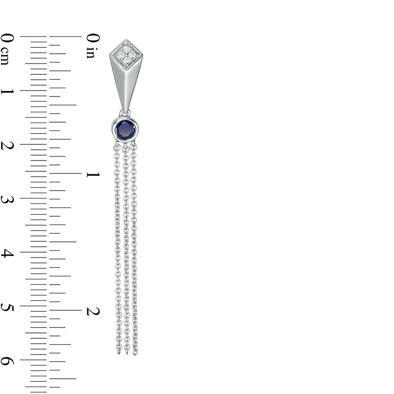 Lab-Created Blue Sapphire and 0.06 CT. T.W. Diamond Geometric Tassel Drop Earrings in Sterling Silver|Peoples Jewellers