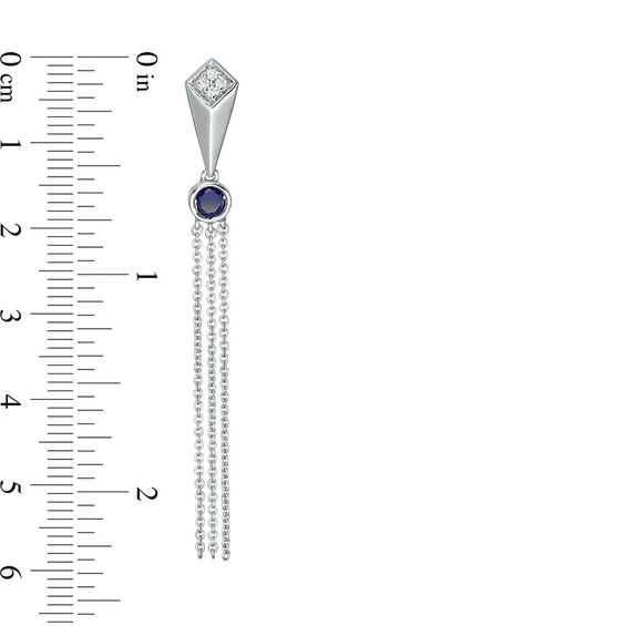 Lab-Created Blue Sapphire and 0.06 CT. T.W. Diamond Geometric Tassel Drop Earrings in Sterling Silver