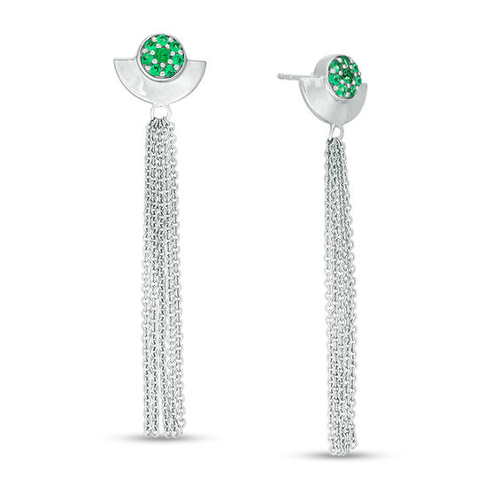 Lab-Created Emerald Cluster Tassel Drop Earrings in Sterling Silver