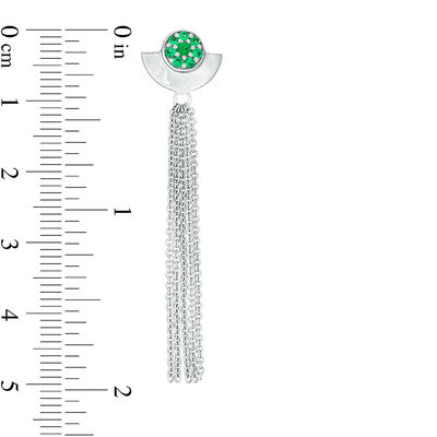 Lab-Created Emerald Cluster Tassel Drop Earrings in Sterling Silver