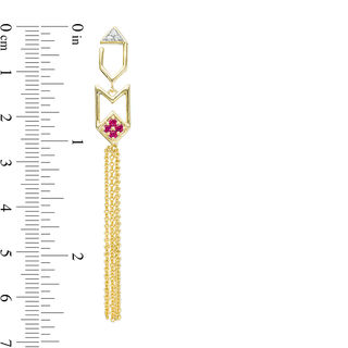 Lab-Created Ruby Cluster and Diamond Accent Art Deco Tassel Drop Earrings in Sterling Silver with 14K Gold Plate