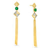 Lab-Created Emerald and 0.066 CT. T.W. Diamond Tilted Square Tassel Drop Earrings in Sterling Silver with 14K Gold Plate