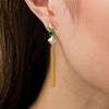 Lab-Created Emerald and 0.066 CT. T.W. Diamond Tilted Square Tassel Drop Earrings in Sterling Silver with 14K Gold Plate