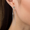 Thumbnail Image 1 of Lab-Created Emerald Cluster and 0.04 CT. T.W. Diamond Asymmetrical Double Tassel Drop Earrings in Sterling Silver