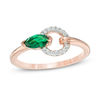 Marquise Lab-Created Emerald and 0.065 CT. T.W. Diamond Lock Ring in Sterling Silver with 14K Rose Gold Plate