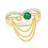 Thumbnail Image 0 of Lab-Created Emerald and White Sapphire Chevron Open Split Shank Chain Dangle Ring in Sterling Silver with 14K Gold Plate