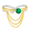 Thumbnail Image 3 of Lab-Created Emerald and White Sapphire Chevron Open Split Shank Chain Dangle Ring in Sterling Silver with 14K Gold Plate