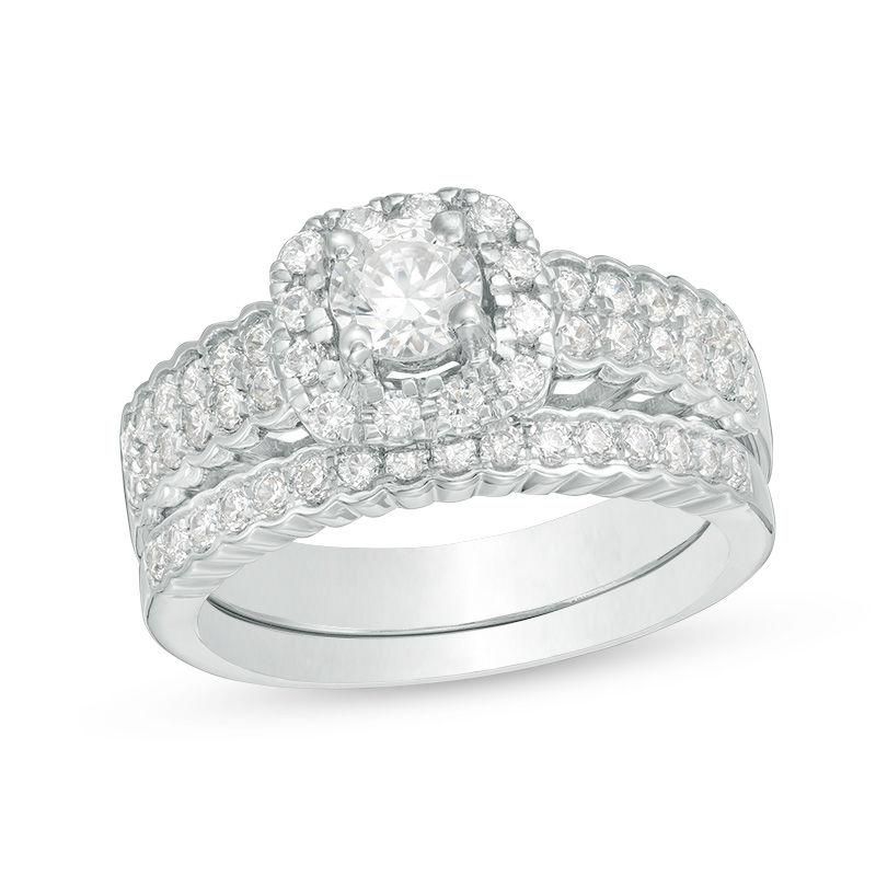 0.91 CT. T.W. Diamond Cushion Frame Bridal Set in 10K White Gold|Peoples Jewellers