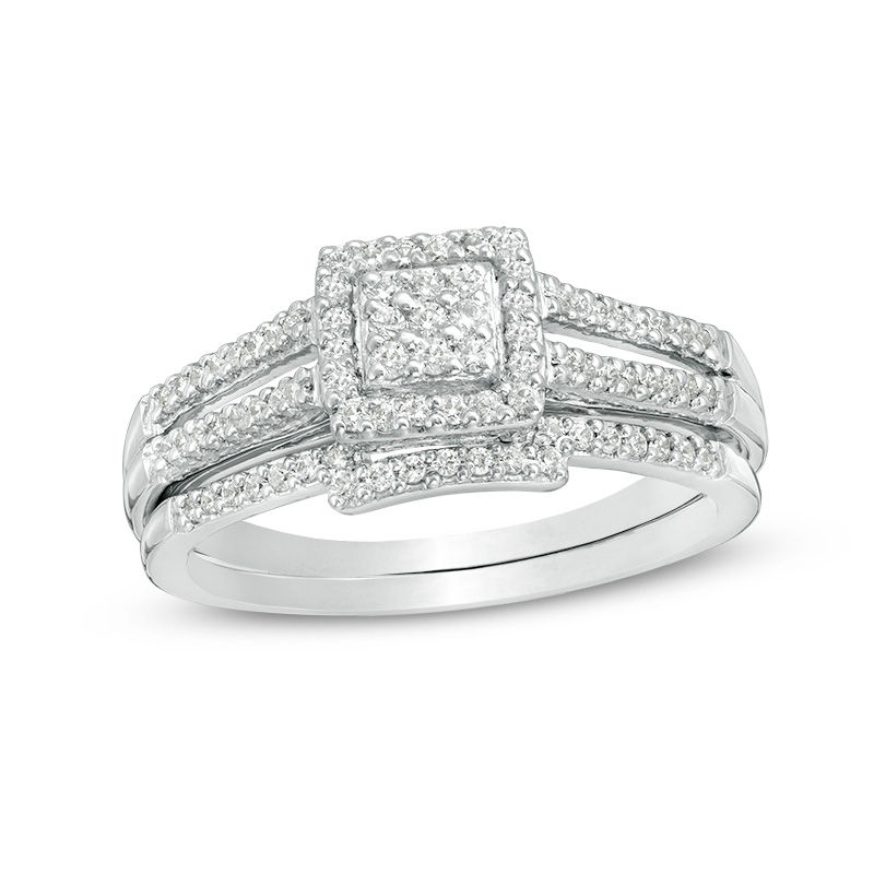 0.29 CT. T.W. Composite Diamond Square Frame Split Shank Bridal Set in 10K White Gold|Peoples Jewellers
