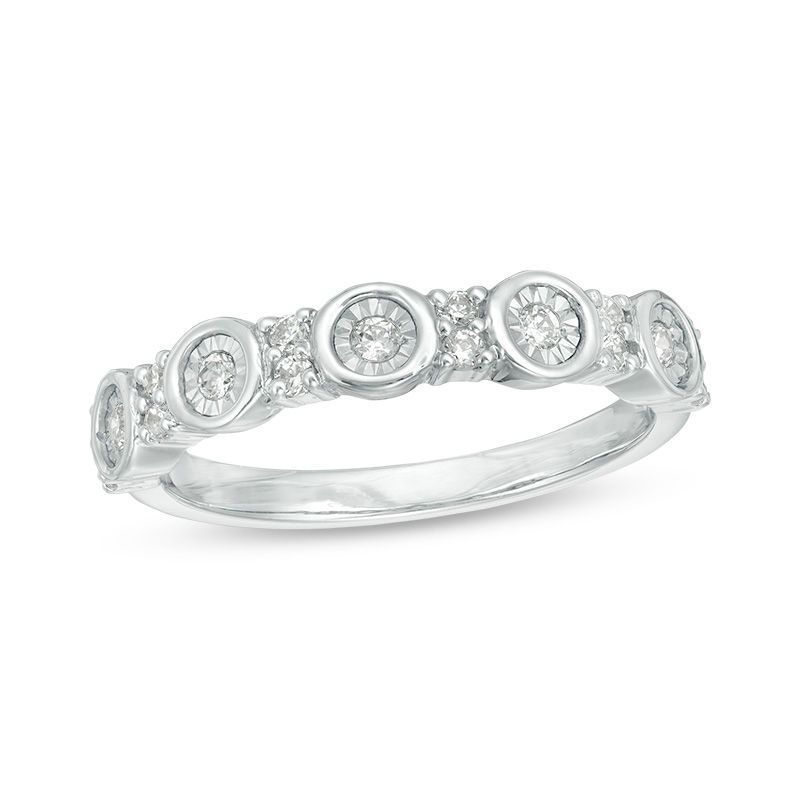 Main Image 1 of 0.23 CT. T.W. Diamond Alternating Circle and Rectangle Stackable Band in 10K White Gold