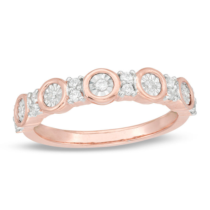 0.23 CT. T.W. Diamond Alternating Circle and Rectangle Stackable Band in 10K Rose Gold|Peoples Jewellers
