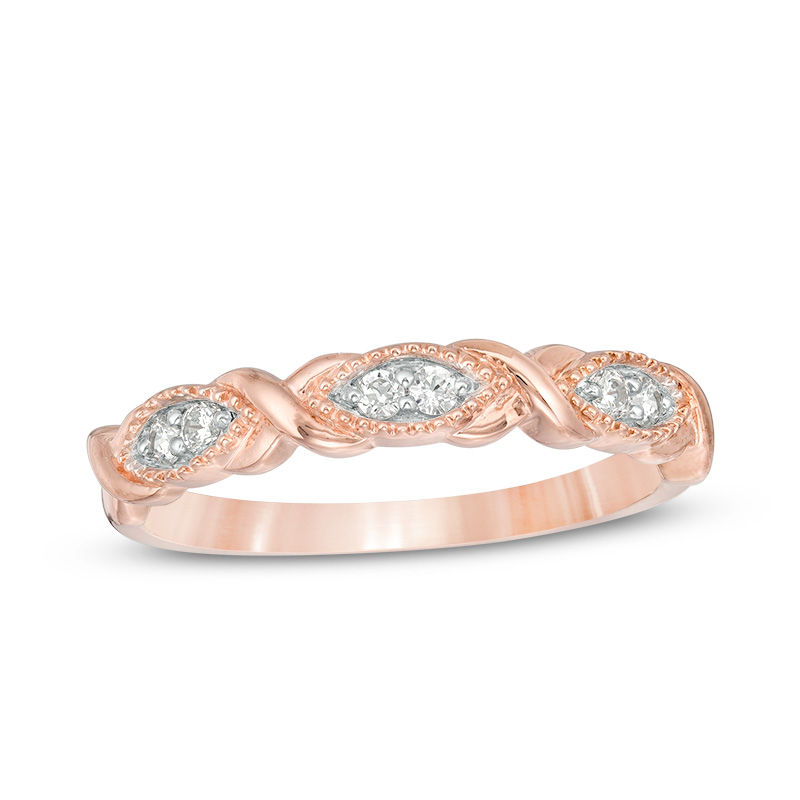 0.087 CT. T.W. Diamond "XO" Twist Marquise Vintage-Style Stackable Band in 10K Rose Gold|Peoples Jewellers
