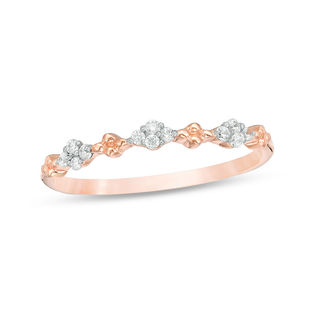 0.115 CT. T.W. Diamond and Beaded Alternating Stackable Band in 10K Rose Gold