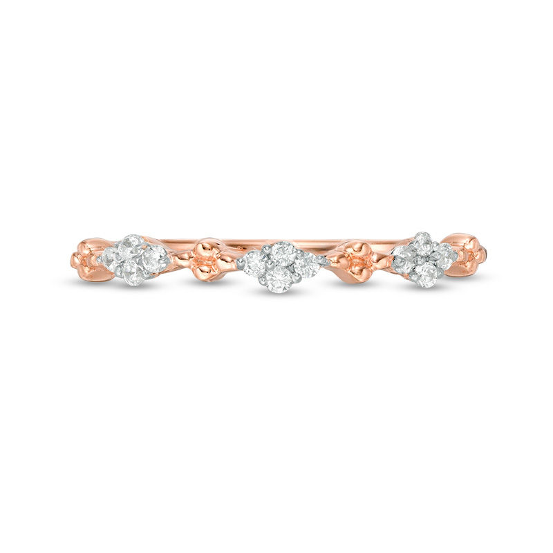 0.115 CT. T.W. Diamond and Beaded Alternating Stackable Band in 10K Rose Gold
