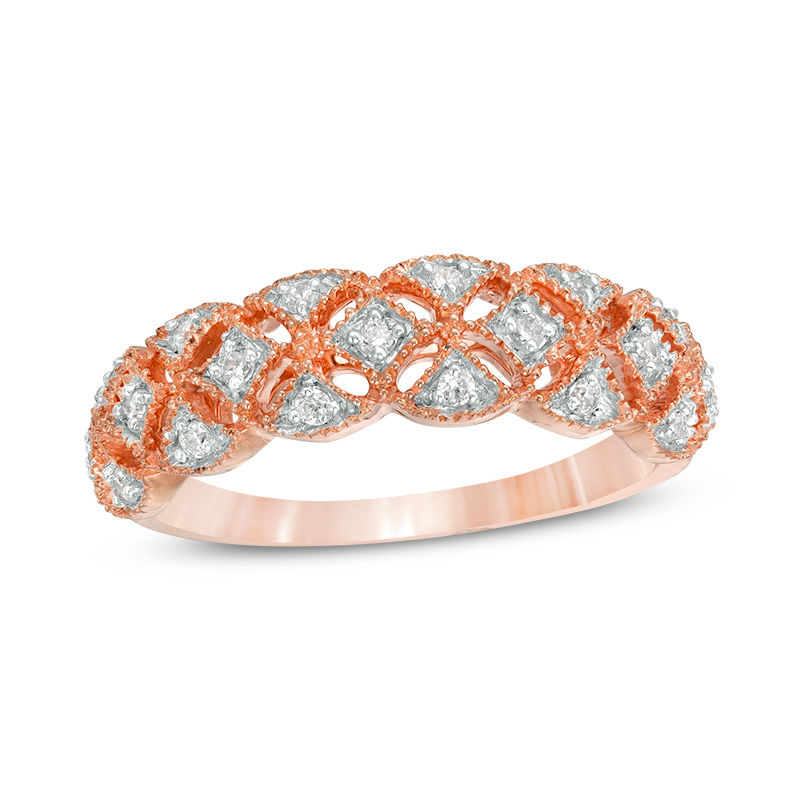 0.146 CT. T.W. Diamond Lattice Vintage-Style Band in 10K Rose Gold|Peoples Jewellers