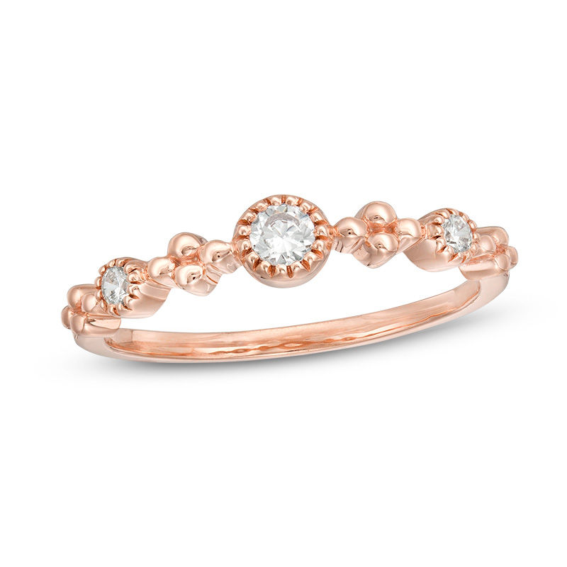 0.115 CT. T.W. Diamond Three Stone and Beaded Vintage-Style Stackable Band in 10K Rose Gold|Peoples Jewellers