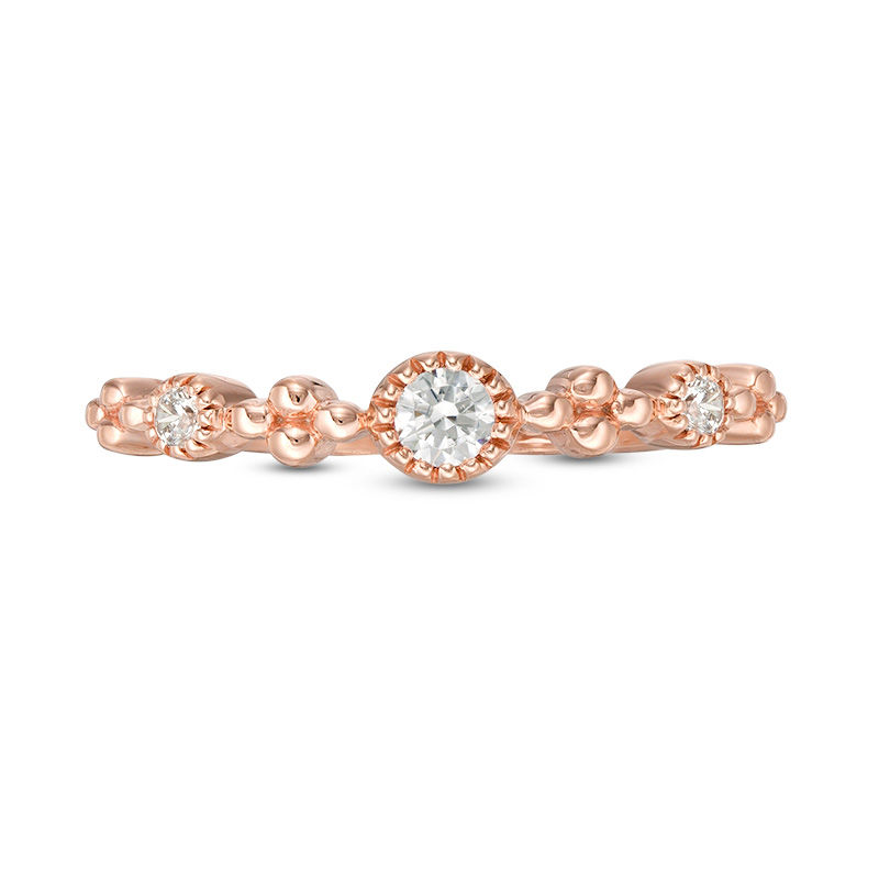 0.115 CT. T.W. Diamond Three Stone and Beaded Vintage-Style Stackable Band in 10K Rose Gold