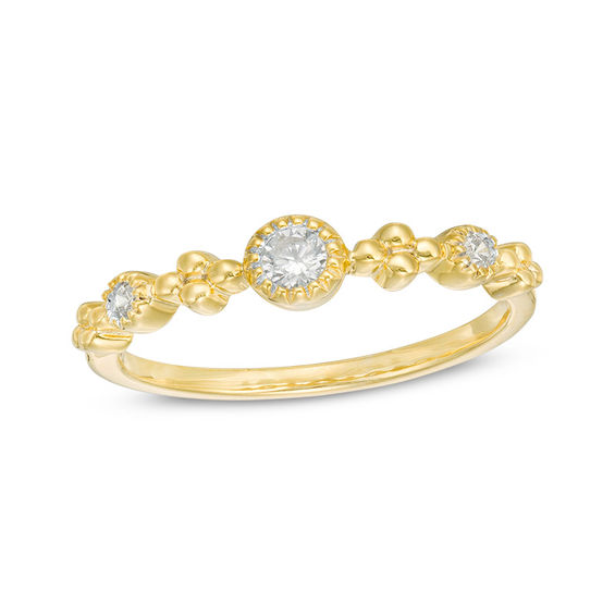 0.115 CT. T.W. Diamond Three Stone and Beaded Vintage-Style Stackable Band in 10K Gold