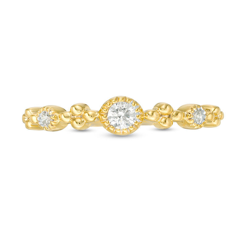 0.115 CT. T.W. Diamond Three Stone and Beaded Vintage-Style Stackable Band in 10K Gold|Peoples Jewellers