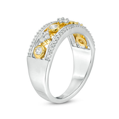 0.29 CT. T.W. Diamond Alternating Circle and Tilted Square Band in 10K Two-Tone Gold