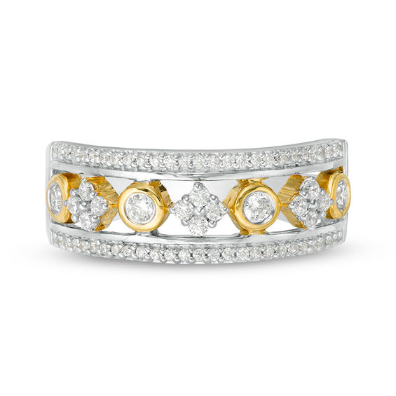 0.29 CT. T.W. Diamond Alternating Circle and Tilted Square Band in 10K Two-Tone Gold