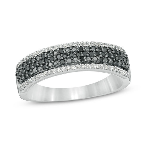 0.23 CT. T.W. Enhanced Black and White Diamond Multi-Row Band in 10K White Gold