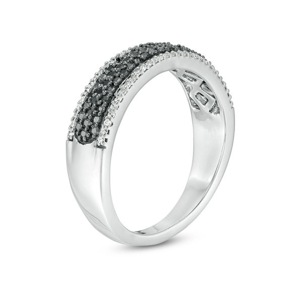 0.23 CT. T.W. Enhanced Black and White Diamond Multi-Row Band in 10K White Gold