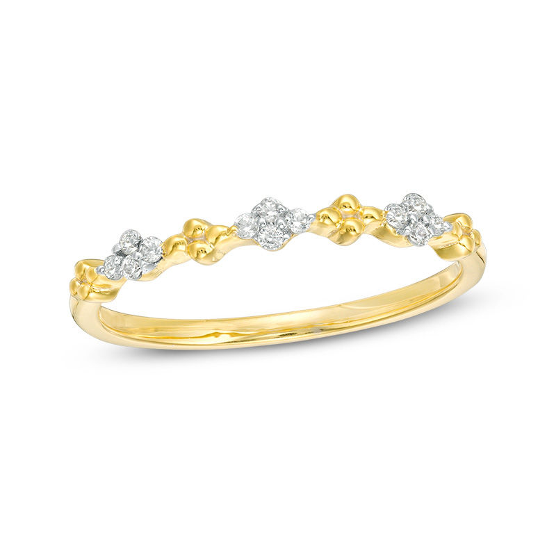 0.146 CT. T.W. Diamond and Beaded Alternating Stackable Band in 10K Gold
