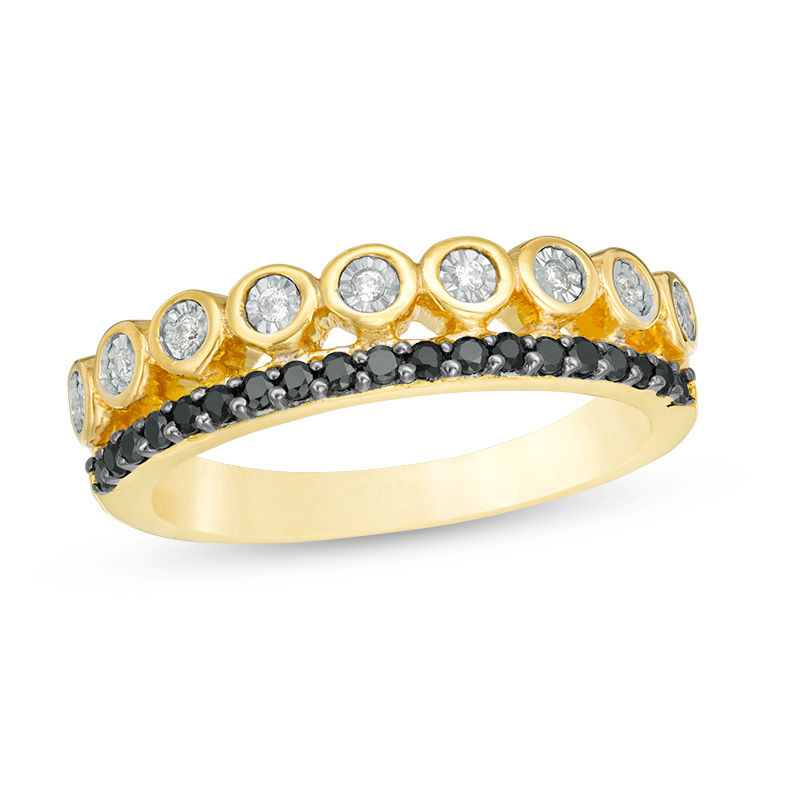 0.23 CT. T.W. Enhanced Black and White Diamond Double Row Stackable Band in 10K Gold