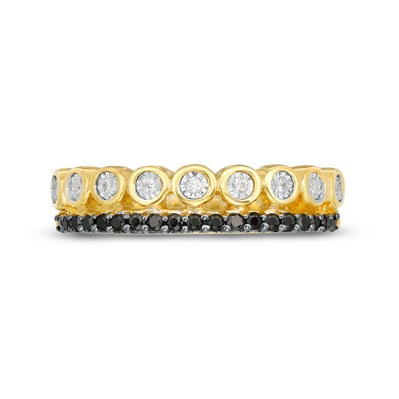 0.23 CT. T.W. Enhanced Black and White Diamond Double Row Stackable Band in 10K Gold