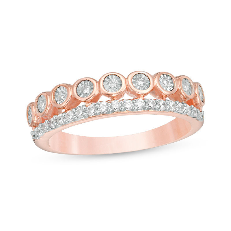 0.23 CT. T.W. Diamond Double Row Stackable Band in 10K Rose Gold|Peoples Jewellers