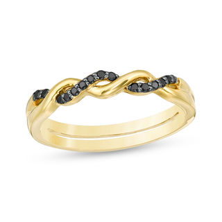 0.146 CT. T.W. Enhanced Black and White Diamond Reversible Twist and Double Row Stackable Band in 10K Gold