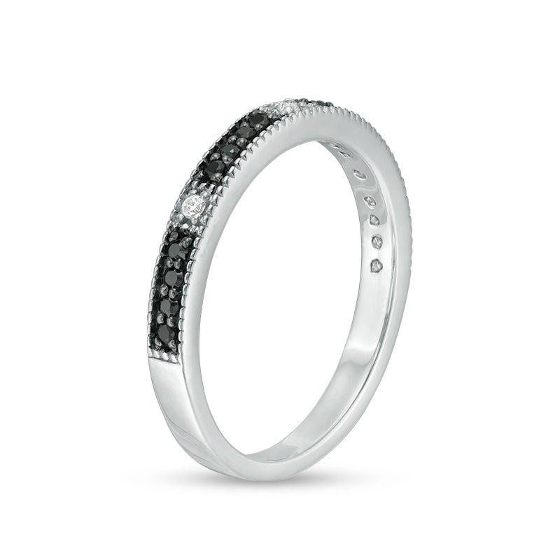 0.149 CT. T.W. Enhanced Black and White Diamond Vintage-Style Stackable Band in 10K White Gold|Peoples Jewellers
