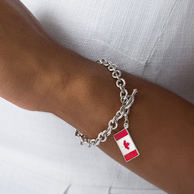 Peoples 100-Year Anniversary Red and White Enamel Canadian Flag Bracelet in Sterling Silver - 8.0"