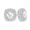 7.0mm Lab-Created White Sapphire Cushion-Shaped Double Frame Stud Earrings in Sterling Silver