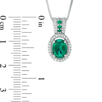 Oval Lab-Created Emerald and White Sapphire Frame Pendant in Sterling Silver