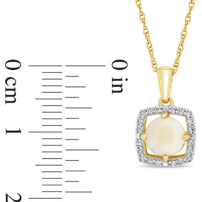 6.0mm Opal and 0.10 CT. T.W. Diamond Cushion Frame Pendant in 10K Gold - 17"