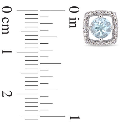 5.0mm Aquamarine and 0.072 CT. T.W. Diamond Cushion Frame Stud Earrings in 10K White Gold