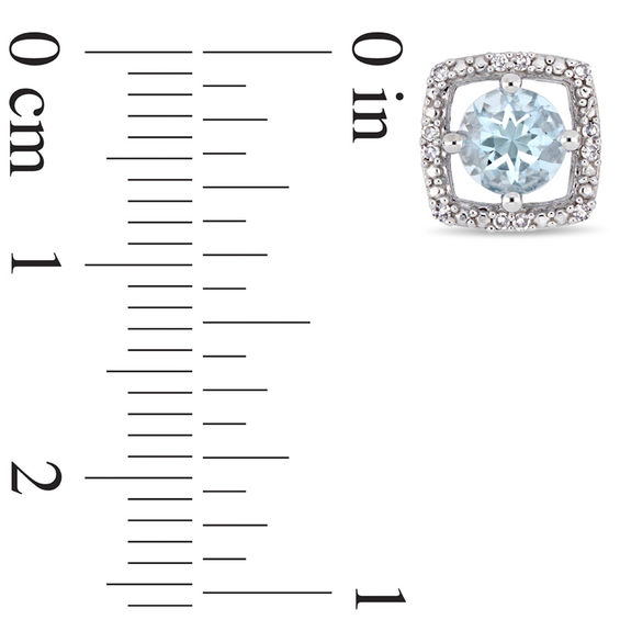 5.0mm Aquamarine and 0.072 CT. T.W. Diamond Cushion Frame Stud Earrings in 10K White Gold