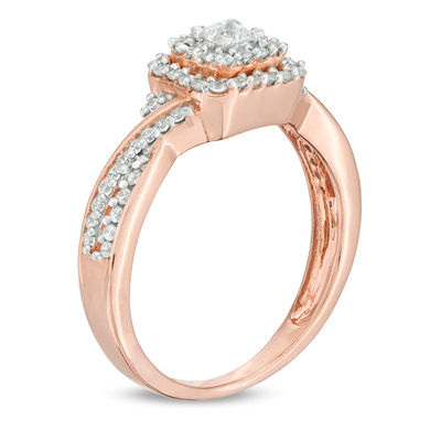 0.36 CT. T.W. Princess-Cut Diamond Double Frame Engagement Ring in 10K Rose Gold