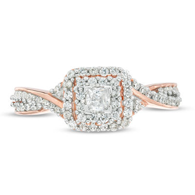 0.36 CT. T.W. Princess-Cut Diamond Double Frame Engagement Ring in 10K Rose Gold