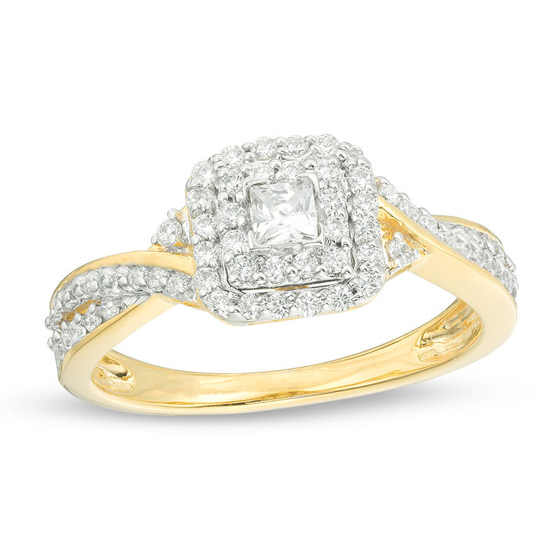 0.36 CT. T.W. Princess-Cut Diamond Double Frame Engagement Ring in 10K Gold|Peoples Jewellers