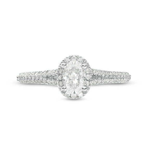 Vera Wang Love Collection 0.70 CT. T.W. Oval Diamond Frame Split Shank Engagement Ring in 14K White Gold