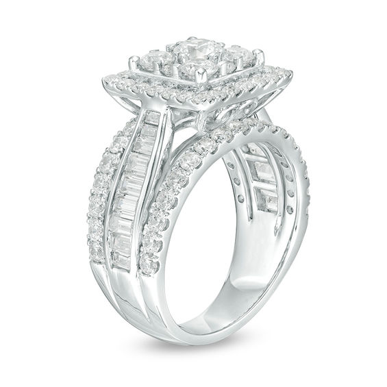 3.00 CT. T.W. Diamond Double Square Frame Multi-Row Engagement Ring in 14K White Gold